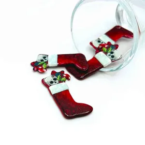 1, 4 or 20 Pieces: Red Creepy Christmas Stocking Charms - Double Sided