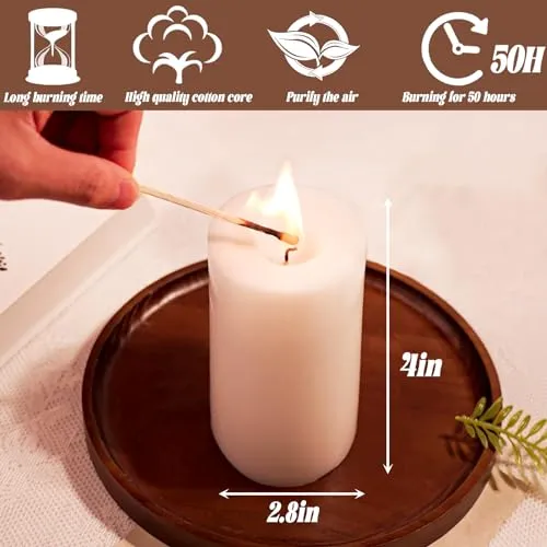 10pcs White Pillar Candles 2.8x4 inch Candles, Smokeless and Dripless Large Candles Pillar 50 Hours Burning Time, Round Candles for Wedding Dinner Home Decor (10pcs)