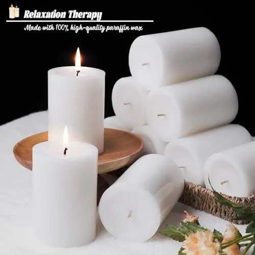 10pcs White Pillar Candles 2.8x4 inch Candles, Smokeless and Dripless Large Candles Pillar 50 Hours Burning Time, Round Candles for Wedding Dinner Home Decor (10pcs)