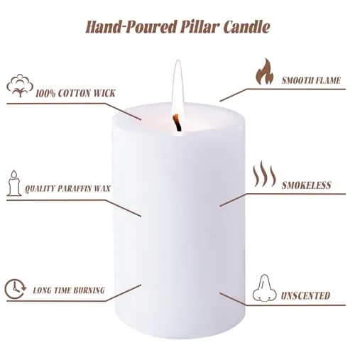 10pcs White Pillar Candles 2.8x4 inch Candles, Smokeless and Dripless Large Candles Pillar 50 Hours Burning Time, Round Candles for Wedding Dinner Home Decor (10pcs)