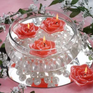 4 PCS Red Rose Floating Candles Wedding Birthday Party Centerpiece Decor