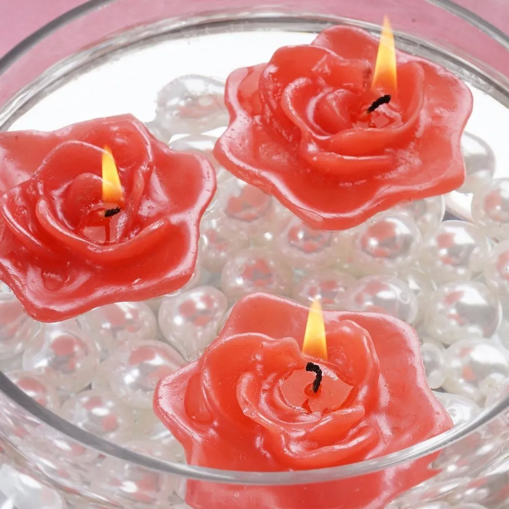 4 PCS Red Rose Floating Candles Wedding Birthday Party Centerpiece Decor