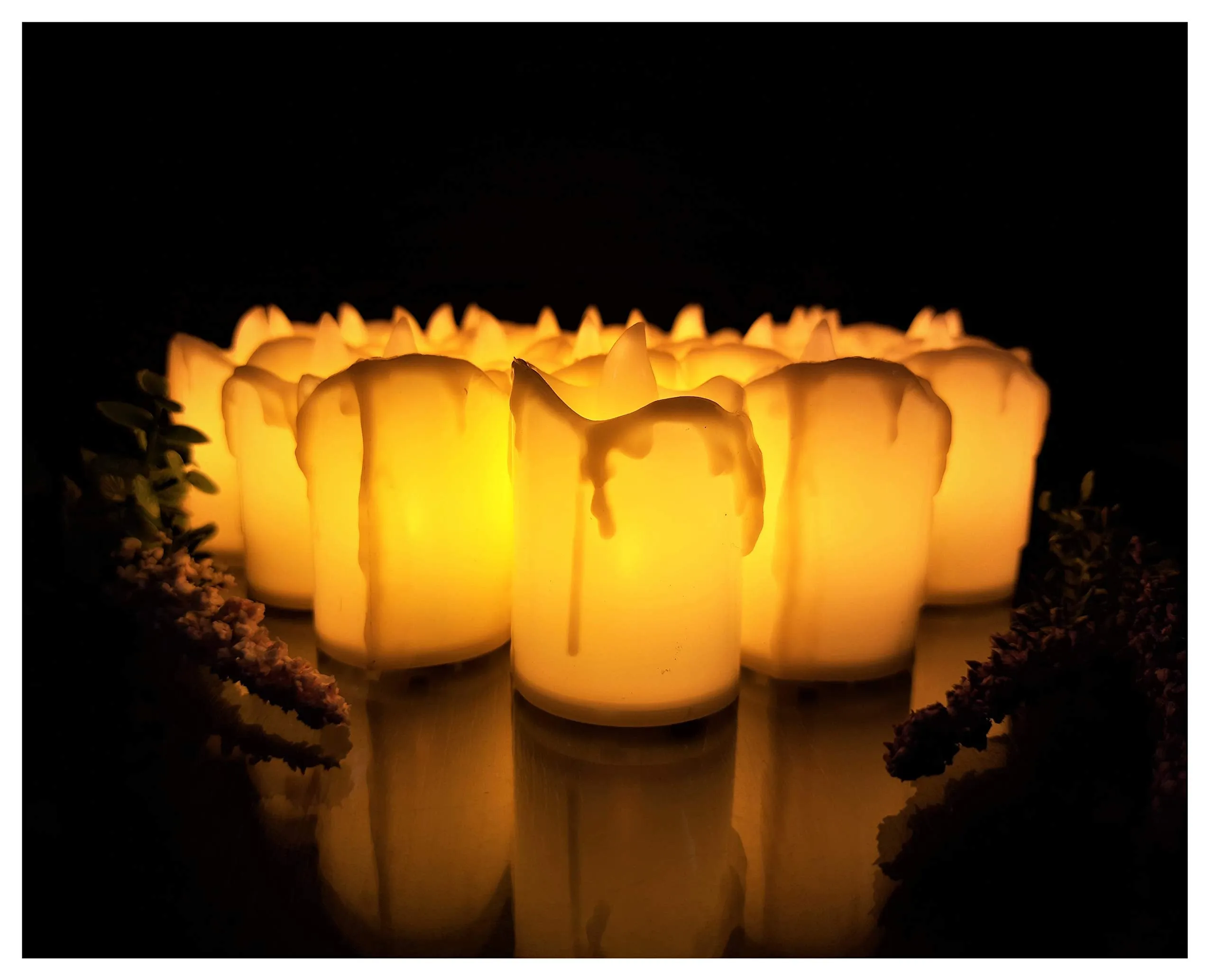 AFTERSTITCH Artificial Decorative Melting wax style LED non flickering candles Lights diya for home decoration (Batteries Included) 24 pieces