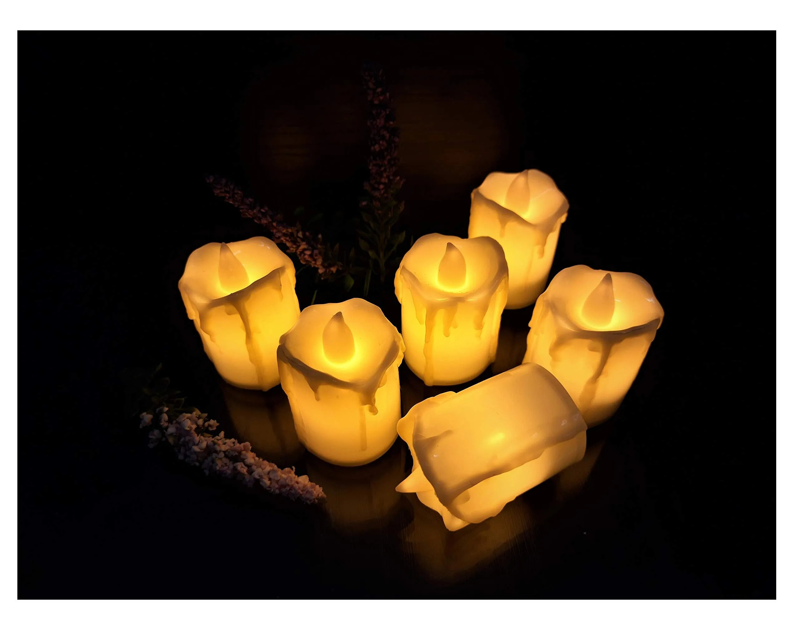 AFTERSTITCH Artificial Decorative Melting wax style LED non flickering candles Lights diya for home decoration (Batteries Included) 24 pieces