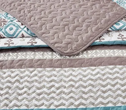 All American Collection Printed Bedspread and Pillow Sham Set Brown & Turquoise