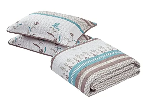 All American Collection Printed Bedspread and Pillow Sham Set Brown & Turquoise