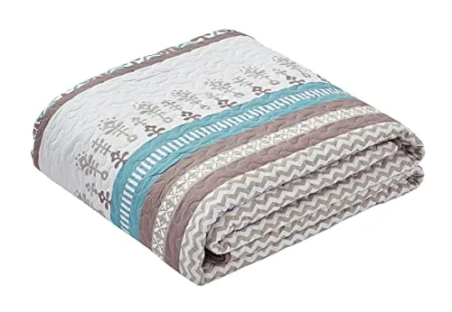 All American Collection Printed Bedspread and Pillow Sham Set Brown & Turquoise