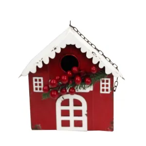 Alpine Hanging Red Barn Birdhouse 22in in. Hanging Decor