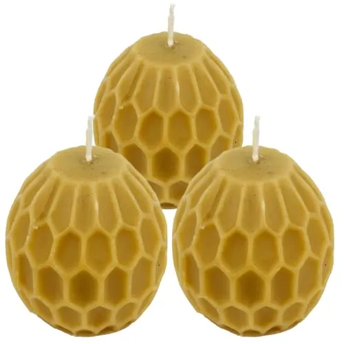 ANP BEE® 100% Pure Natural Hand Made Bees Wax Round Honey Comb Candles I Smokeless I Non Toxic & Tall Candles for Home Decor with 18 Hours Burn Time I 3.5 X 3.2 Inch Golden Yellow (Pack of 3)