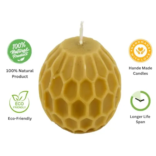 ANP BEE® 100% Pure Natural Hand Made Bees Wax Round Honey Comb Candles I Smokeless I Non Toxic & Tall Candles for Home Decor with 18 Hours Burn Time I 3.5 X 3.2 Inch Golden Yellow (Pack of 3)