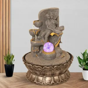 Art N Hub Decorative Couple Indoor Waterfall for Home Decoration Wedding Gifts Items Best Interior Decoration Items for Home with Crystall Ball LED Light (27 x 27 x 37 CM | Dotted Grey Golden)