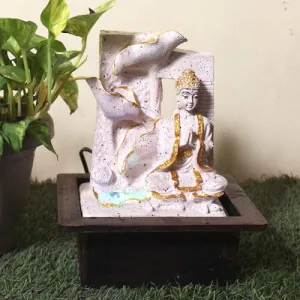 Art N Hub Lord Buddha Fengshui Stone Look Water Fountain Interior Decoration Items for Home Best As Gift Items for Home Decoration (21 x 18 x 26 CM | Dotted Pink Golden)