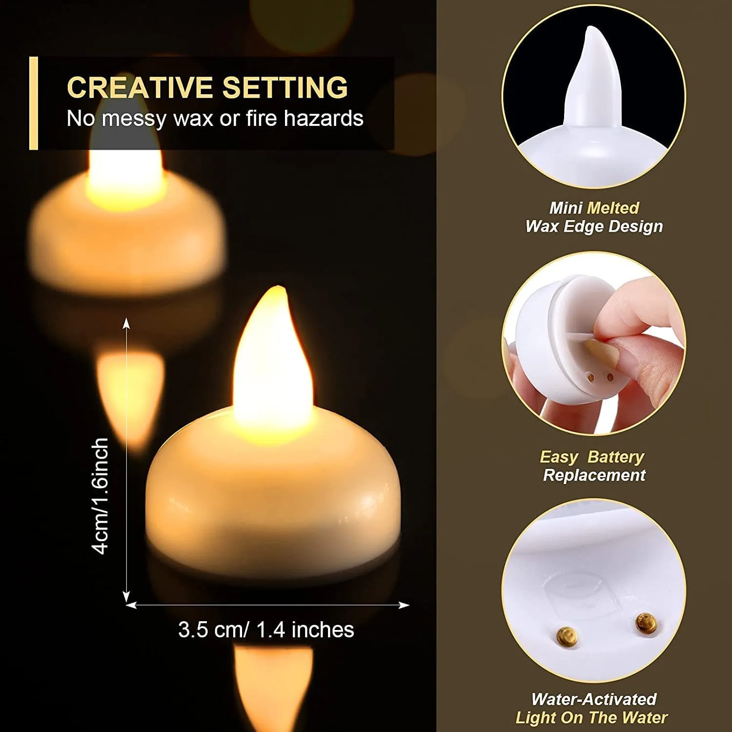 Avenn Floating Tealight Water Sensor Battery Operated Waterproof LED Flameless Flickering Lights Candles for Home Decor Diwali Party Decorations Candle Lamp Float on Plastic Electric Tea Lights (12)