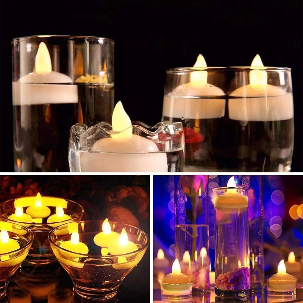 Avenn Floating Tealight Water Sensor Battery Operated Waterproof LED Flameless Flickering Lights Candles for Home Decor Diwali Party Decorations Candle Lamp Float on Plastic Electric Tea Lights (12)