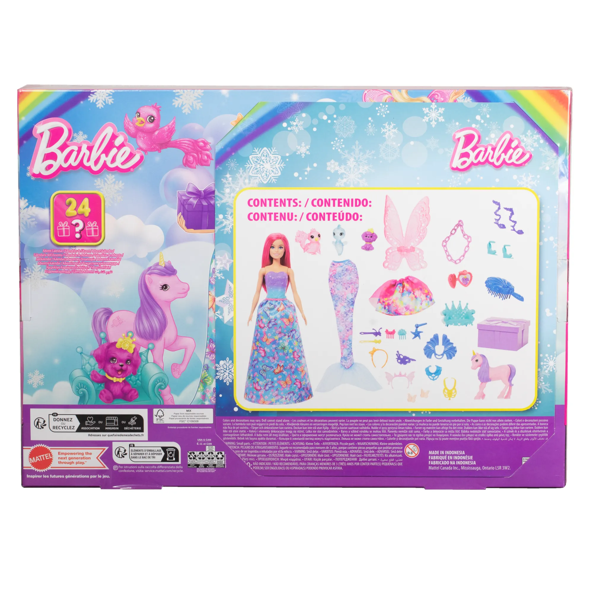 Barbie Advent Calendar, Fashion Doll & 24 Surprise Accessories, Transform To Mermaid & More