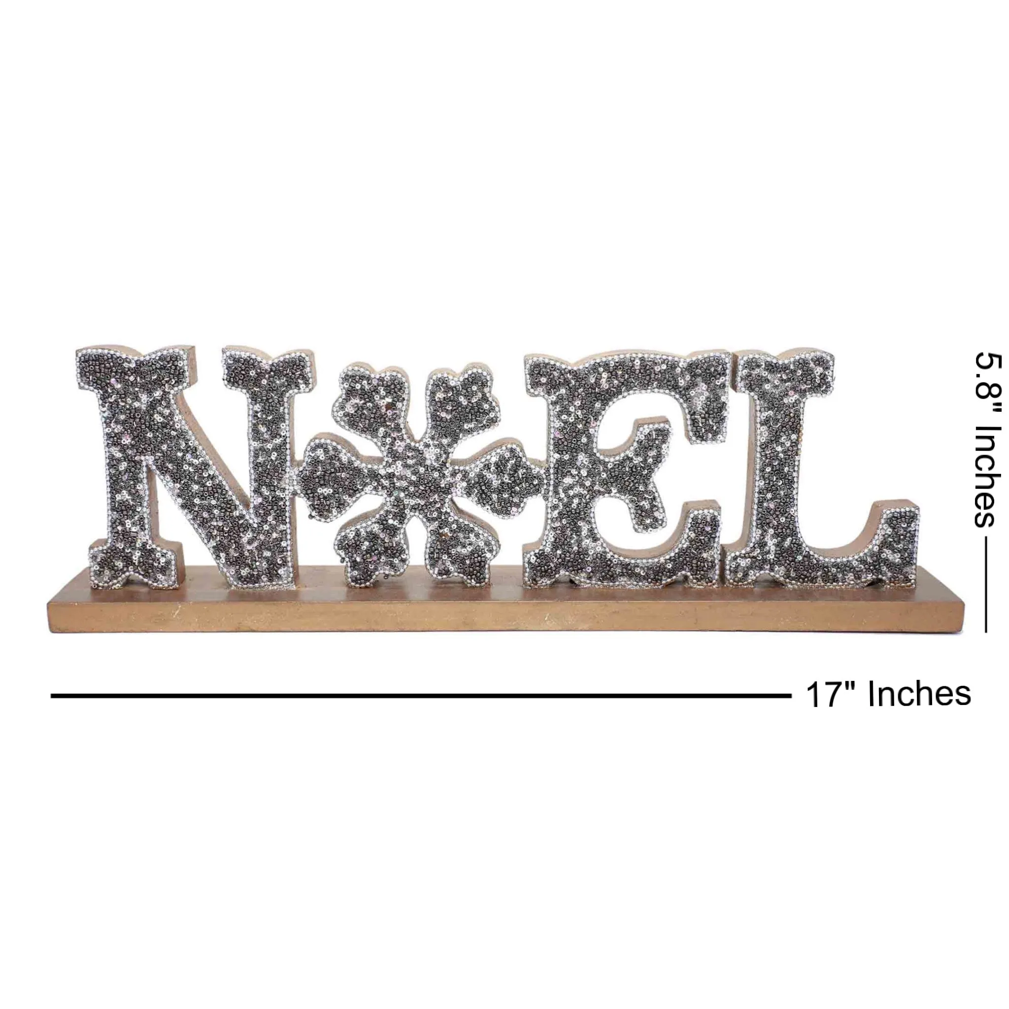 Beaded Wood Sign #Noel Table Decor in Grey & Gold