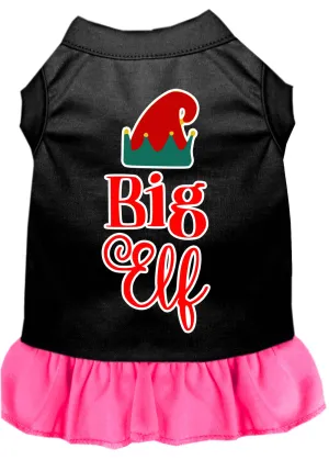 Big Elf Screen Print Dog Dress Black With Bright Pink Med