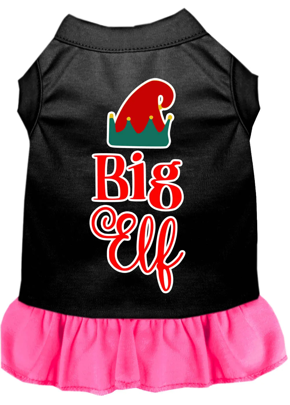 Big Elf Screen Print Dog Dress Black With Bright Pink Med