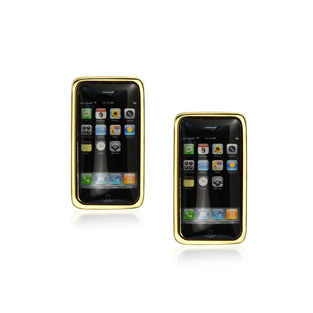 Black Cell Smart Phone Texting Cufflinks Gold Plated Stainless Steel