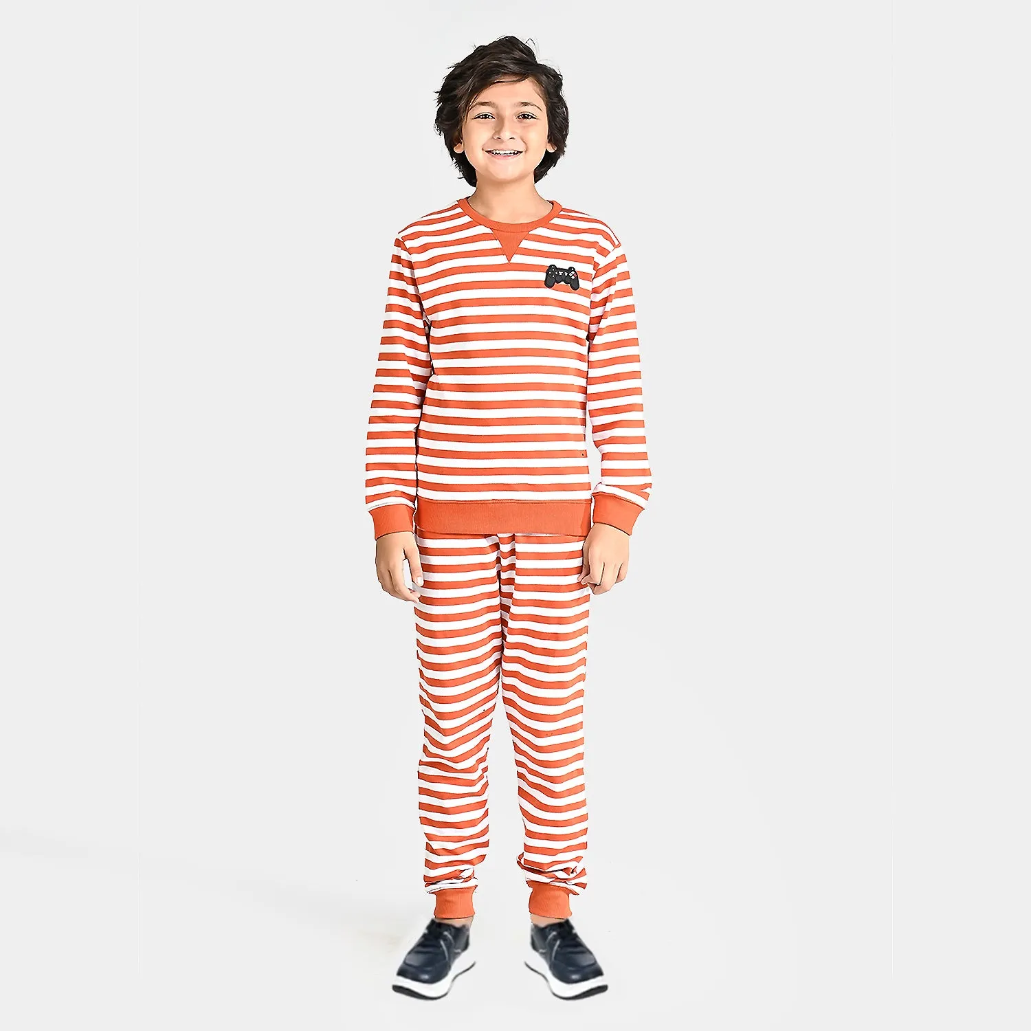 Boys Cotton Terry 2 Piece Suit Games-Orange/White