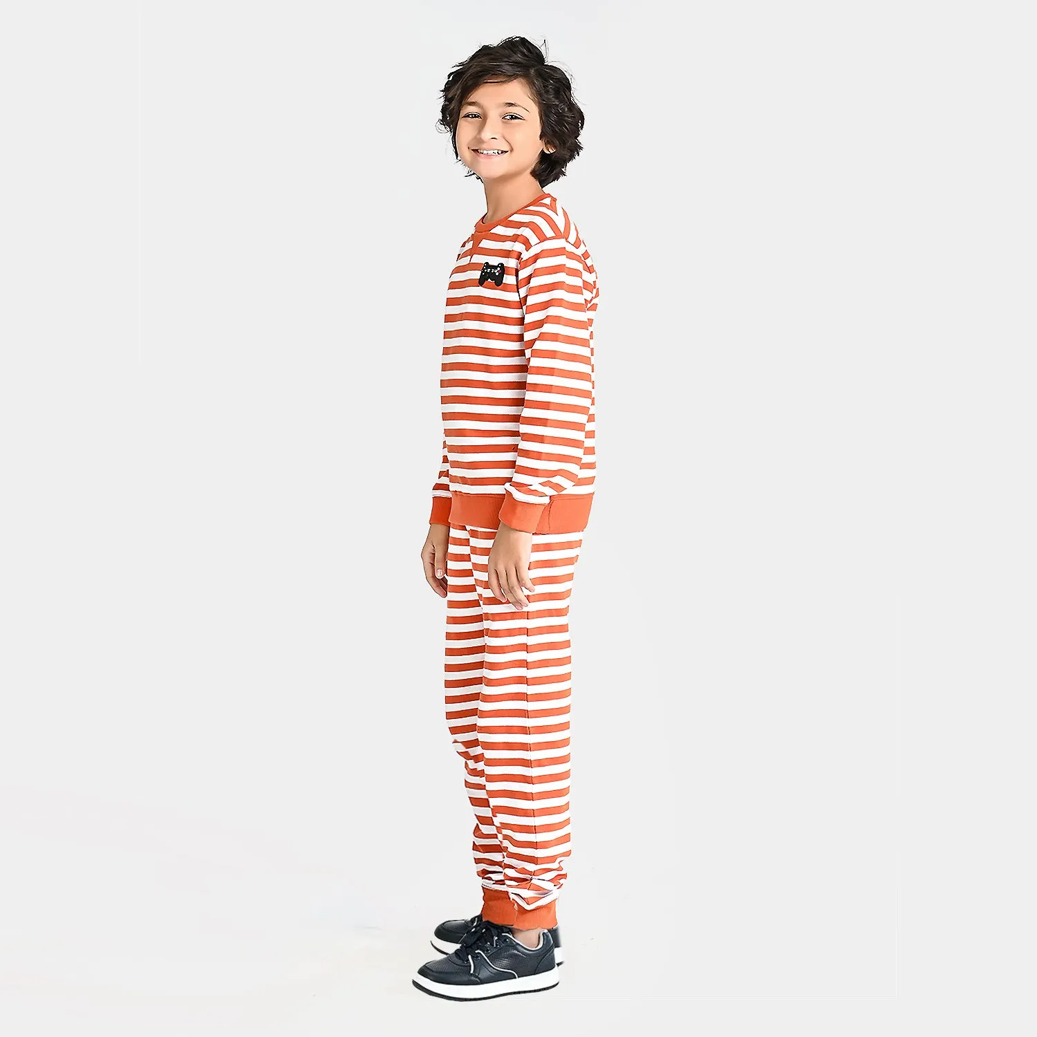 Boys Cotton Terry 2 Piece Suit Games-Orange/White