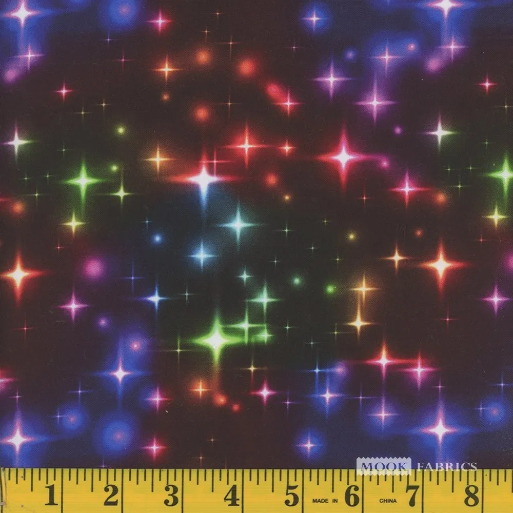 Christmas Neon Stars Multi Color Yardage | Mook Fabrics