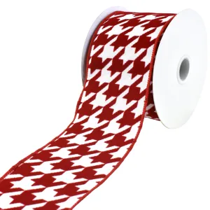 Christmas Red Velvet Flocked Houndstooth Wired Ribbon, 2-1/2-Inch, 10-Yard