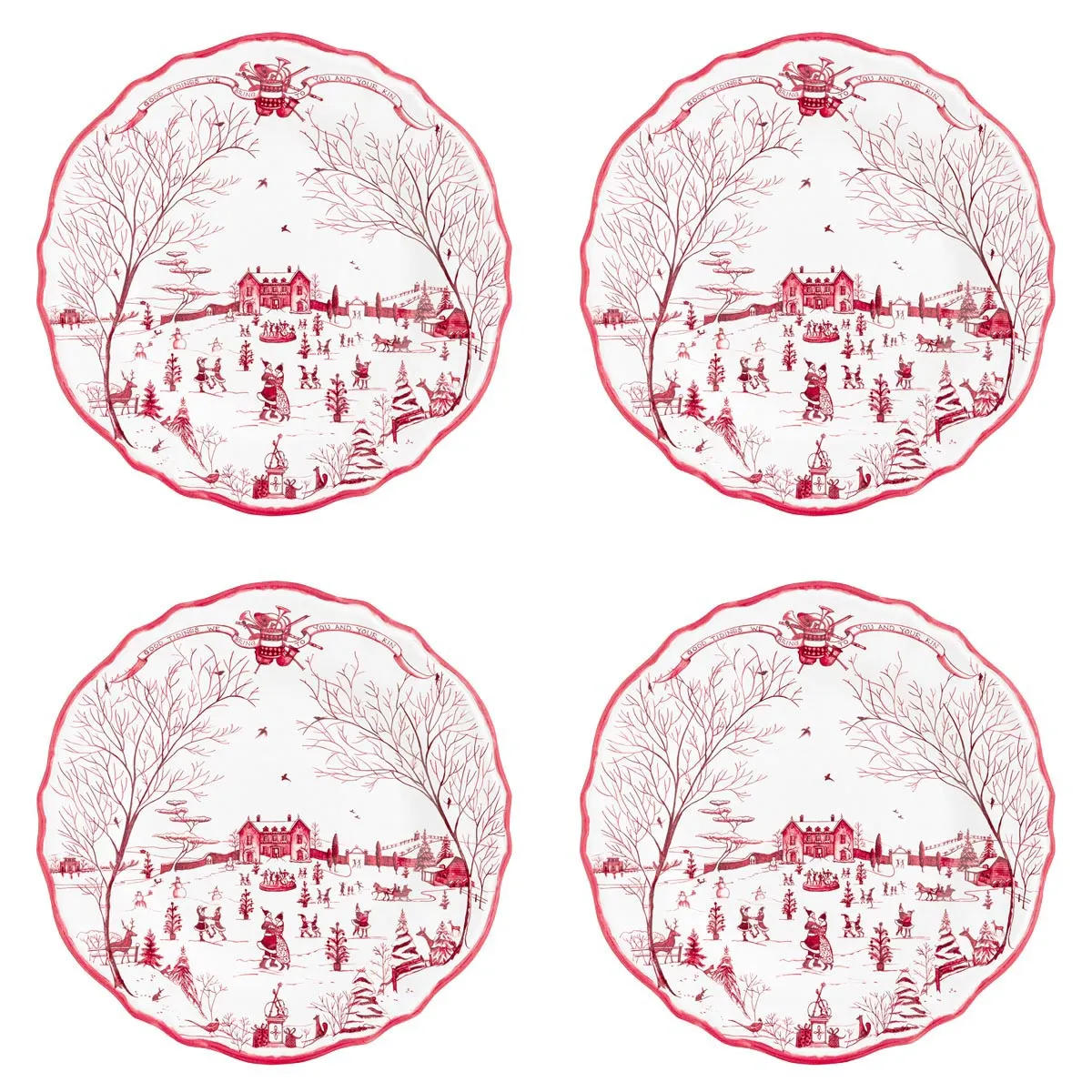 Country Estate Winter Frolic Melamine Dinner Plate Set/4