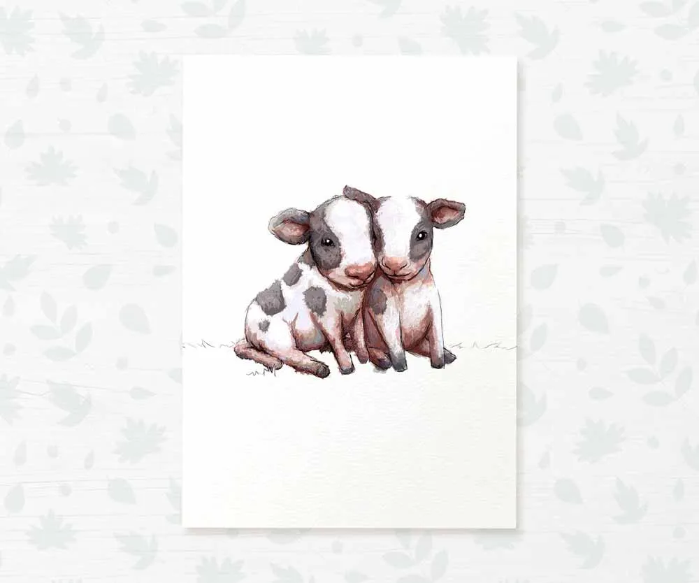 Cows Farm Animal Nursery Print for Twins