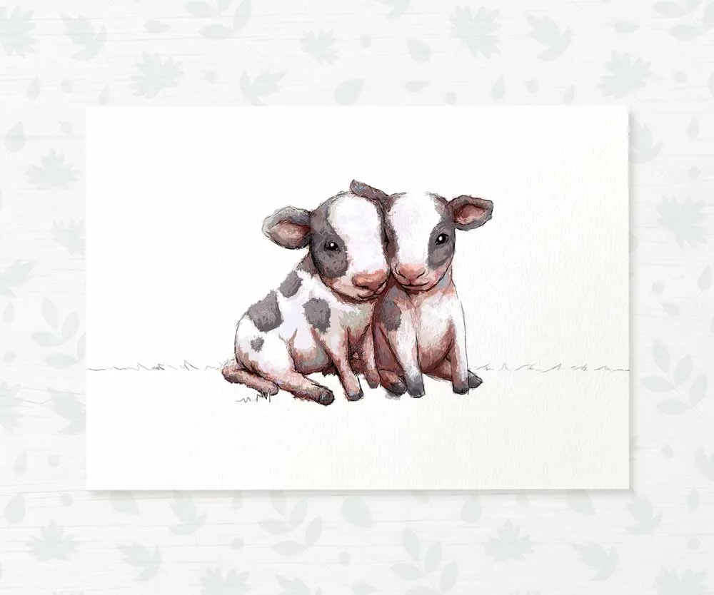 Cows Farm Animal Nursery Print for Twins