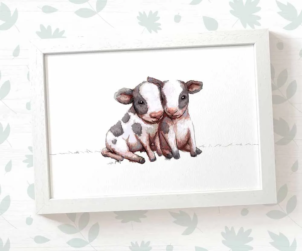 Cows Farm Animal Nursery Print for Twins