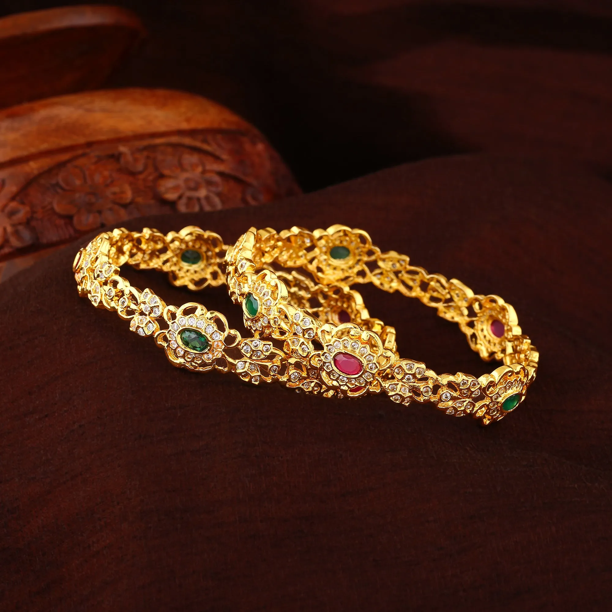 Estele Gold Plated CZ Daisy Flower Shaped Bangle for Women