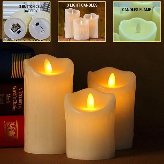 Eswarr Electricals Swinging Flame LED Candles Melted Design Realistic Swinging Flameless with Batteries, LED Home Decoration Candles, Yellow/Warm White Light (Height = 8 CM, 10 CM, 12 CM) (Pack of 1)