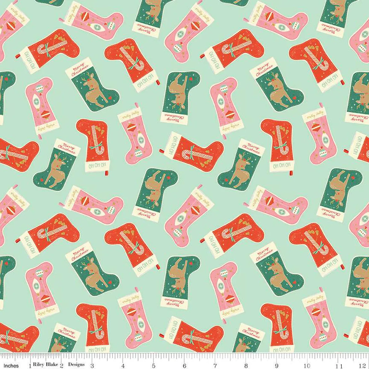 Fabric, Holiday Cheer STOCKINGS MINT (by the yard)