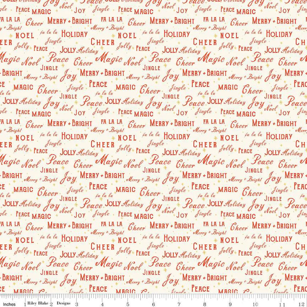 Fabric, Holiday Cheer TEXT CREAM (by the yard)