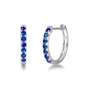 FANCIME Blue Sapphire 14k White Gold Hoop Earrings