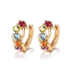 FANCIME Multicolored Gemstone 14K Yellow Gold Hoop Earrings