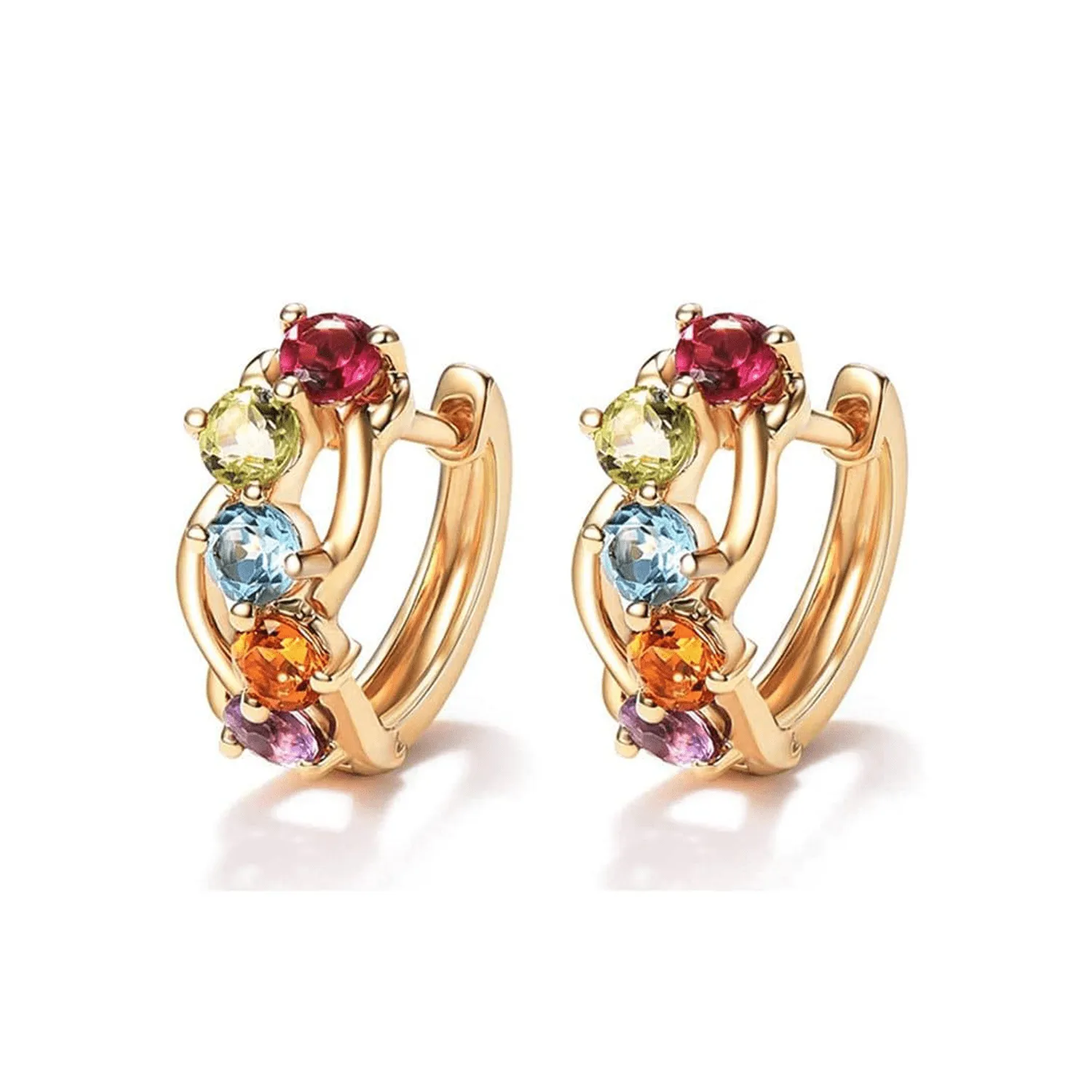 FANCIME Multicolored Gemstone 14K Yellow Gold Hoop Earrings