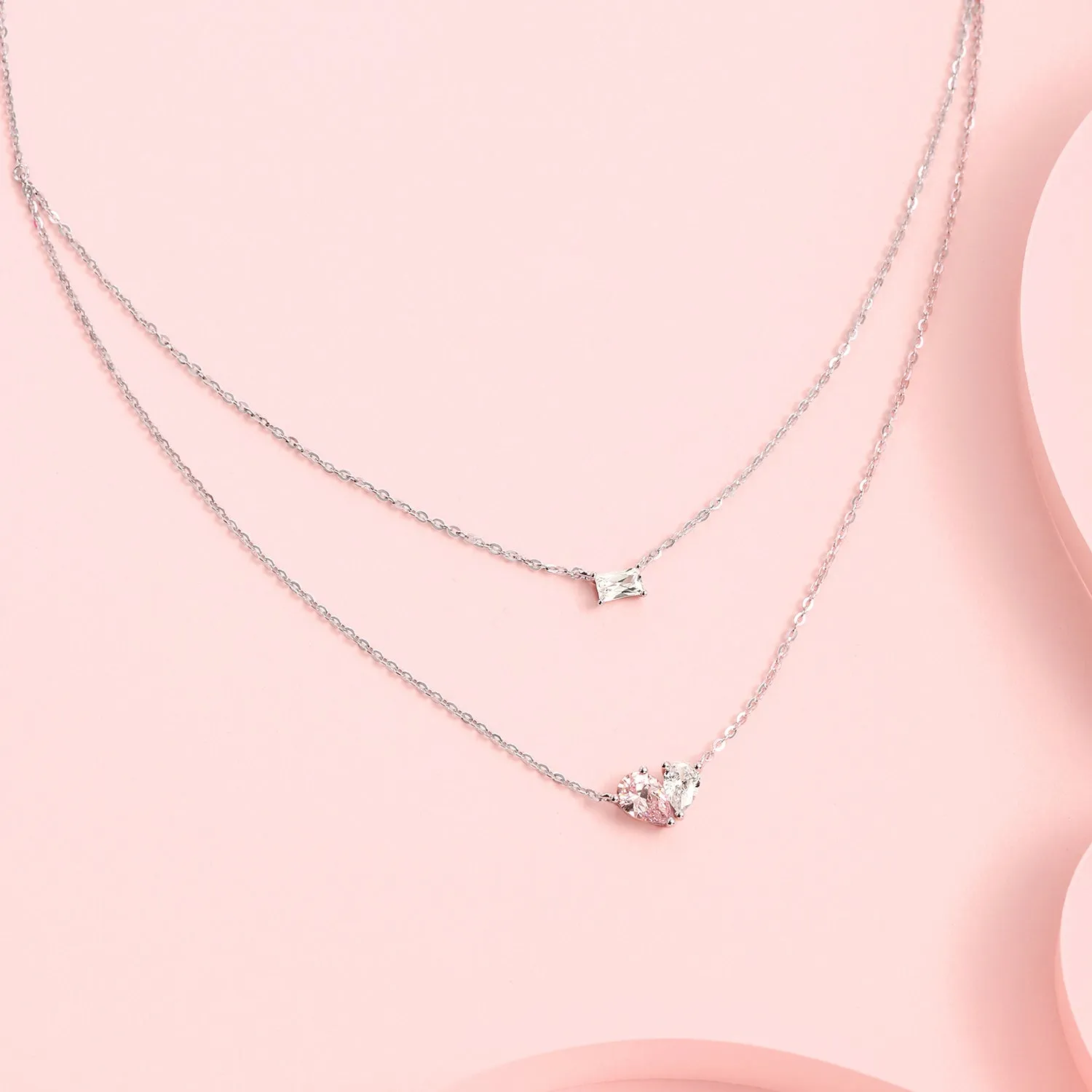 FANCIME "Cuddle Hearts" Two Layer Choker Sterling Silver Necklace