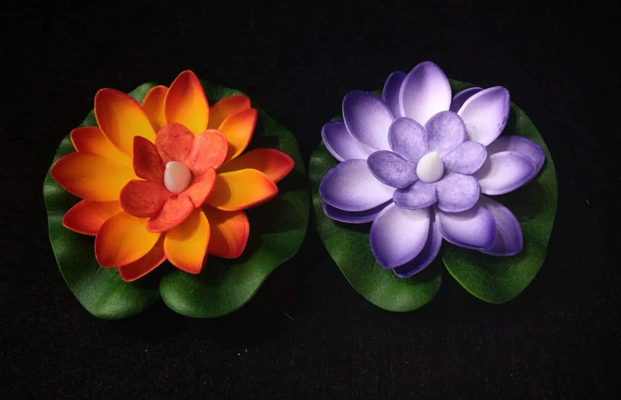 FESTIVE BLESSINGS Plastic Floating Flowers For Water Bowl,Floating Candles,Water Sensor Diya,Led Candles Artificial But Natural Looking Lotus Flower For Decoration With Led Diya,Tea Lights,Unit- (6)