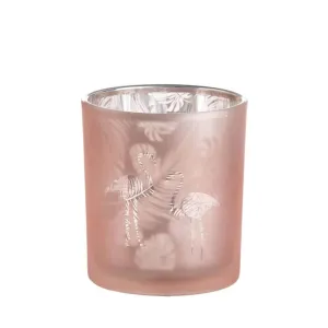 Flamingo & Palm Leaves Glass Candle Holder: Pink, 5 Inches