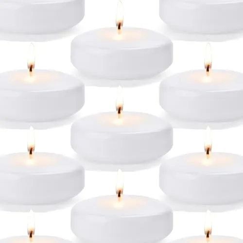 Floating Candles,24Pcs Candle Set 3 inch Unscented Smokeless and Non-Dripless Wax Burning for 13-15 Hours, White Floating Tealights Used for Cylindrical Vases Centerpieces Parties and Home Decorations