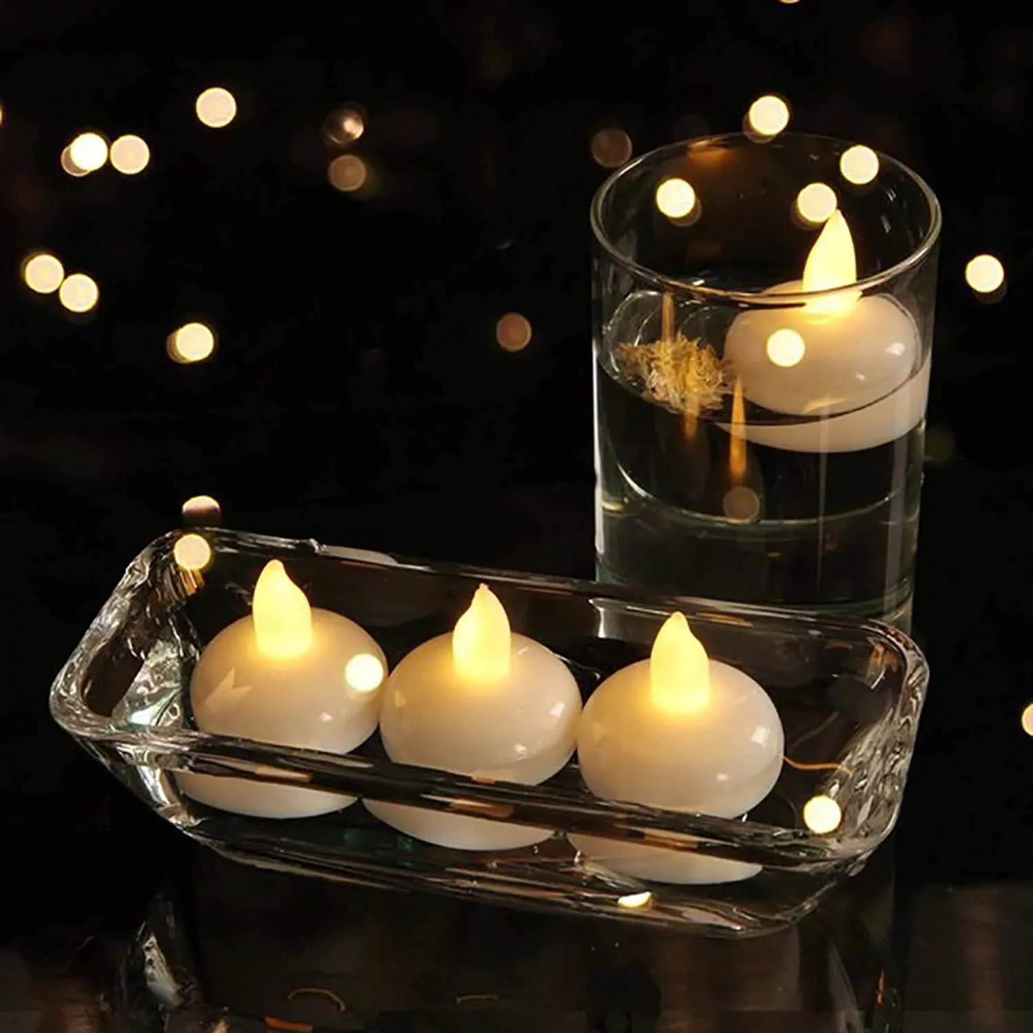 Floating Tea Light Water Sensor Battery Operated Waterproof LED Lights Candles, Diwali Lights Water Sensor Floating Candles, Best for Diwali (White) - Set of 12