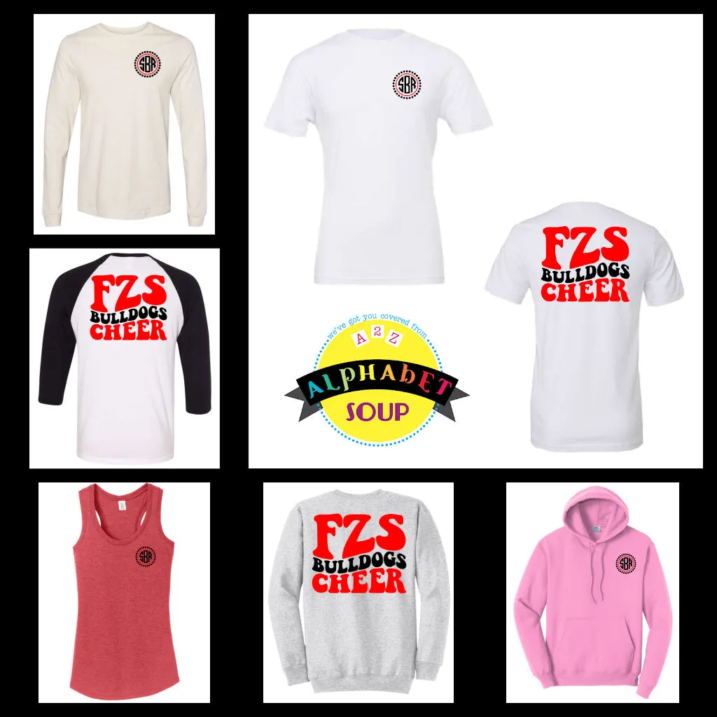 FZS Bulldog Cheer Wavy Design In Adult and Youth Tanks Tees And Sweatshirts