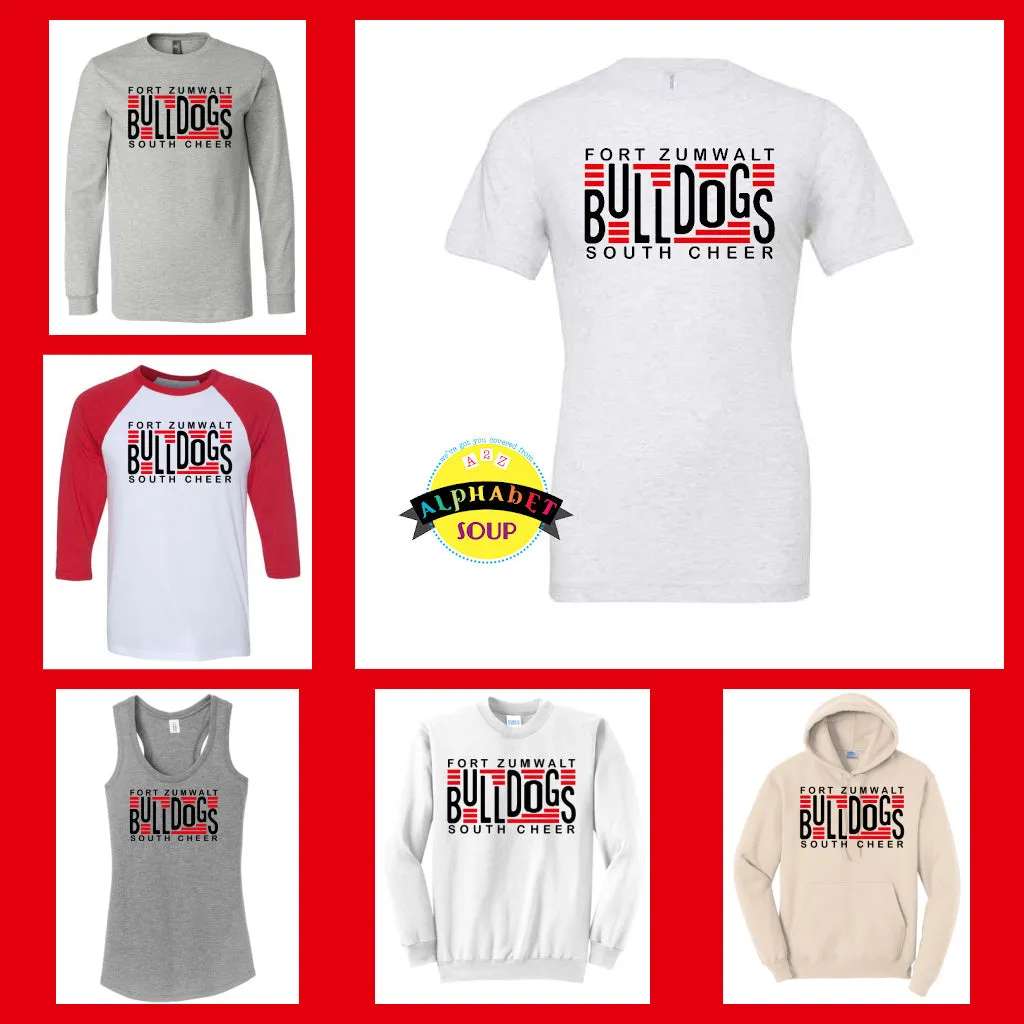 FZS Bulldogs Cheer Stipes  Design In Adult and Youth Tanks Tees And Sweatshirts