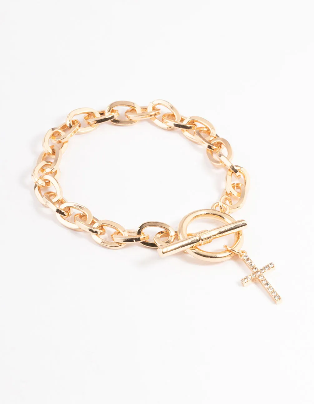 Gold Open Circle & Bar Cross Bracelet