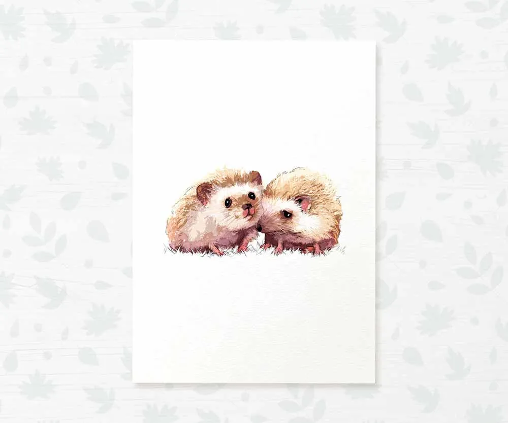 Hedgehogs Woodland Animal Nursery Print for Twins