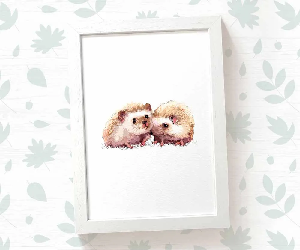 Hedgehogs Woodland Animal Nursery Print for Twins