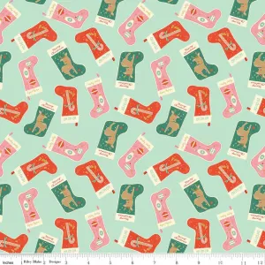 Holiday Cheer Stockings Mint Yardage - My Mind’s Eye | Riley Blake Designs, SKU: C13611-MINT