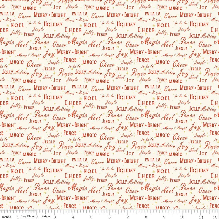 Holiday Cheer Text Cream Yardage - My Mind’s Eye | Riley Blake Designs, SKU: C13613-CREAM